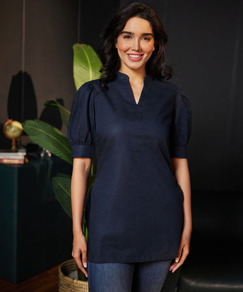 Sleeve Detailed Linen Kurtha Top